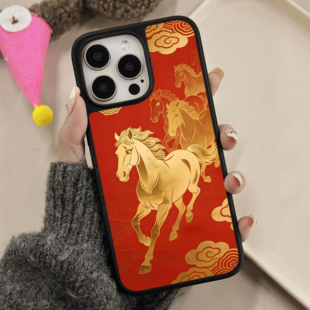 Golden Horse Year Mobile Phone Case for iPhone 17 16 15 14 13 12 11 Air Pro Max Plus Matte Surface Colorful Cover Pretty Cover