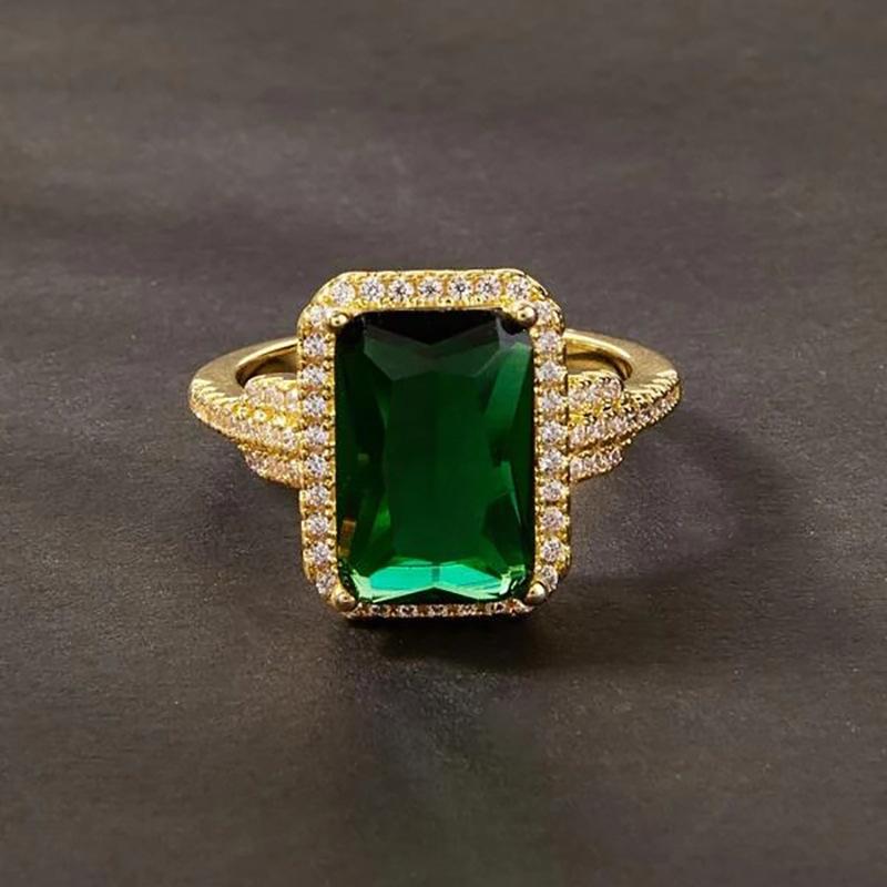 European And American Party New Women'S Ring Green Cube Zirconia Gorgeous Women'S Accessories Anniversary