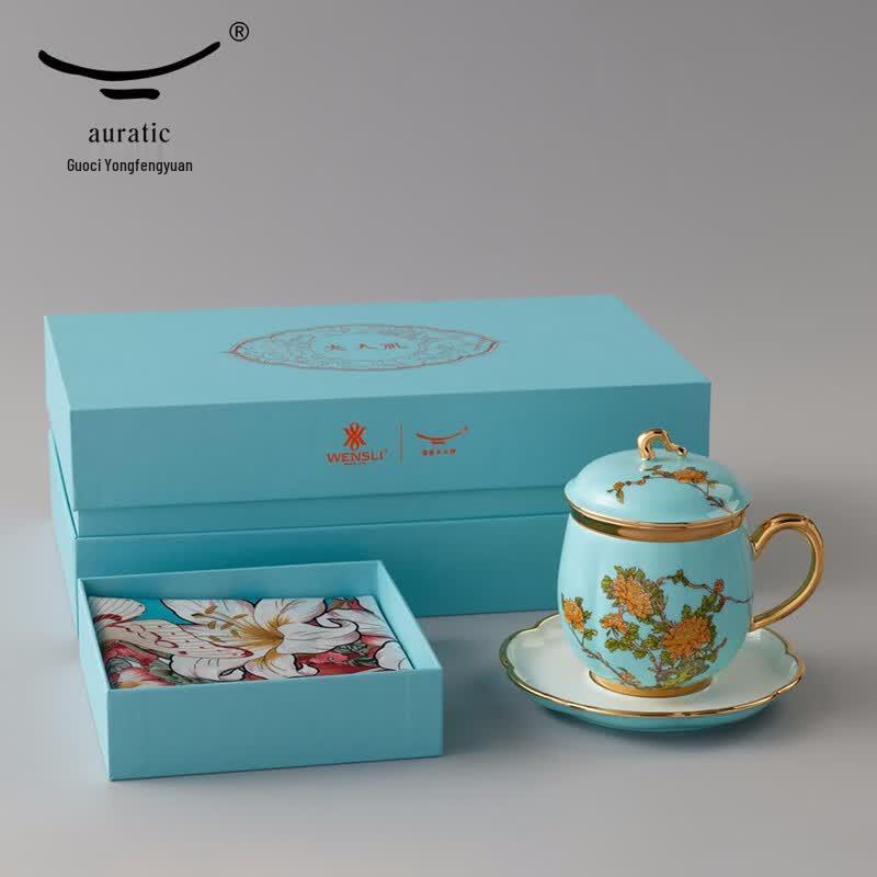 Auratic Madam Porcelain West Lake Blue Silk Ceramic Tea Set