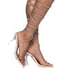 Large-sized Summer Fashion Shoes Square Toe One-line Crystal High Heels Diamond Strap and Strappy Sandals
