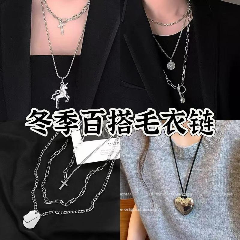 Autumn and Winter Sweater Chain Triangular Geometric Pull-up Necklace Fashionable Versatile Temperament Simple Inner Necklace