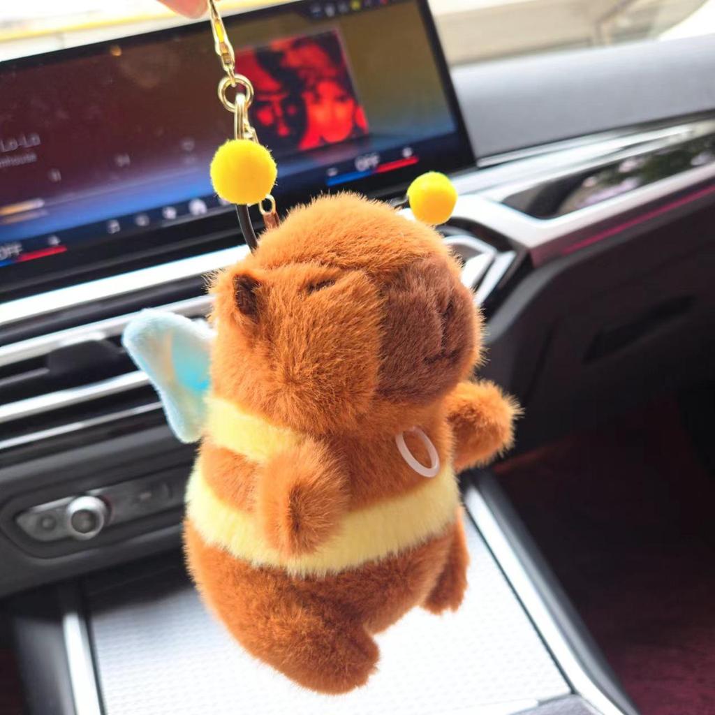 Adorable Plush Bee Capybara Keychain with Flapping Wings - Perfect Small Gift or Claw Machine Prize