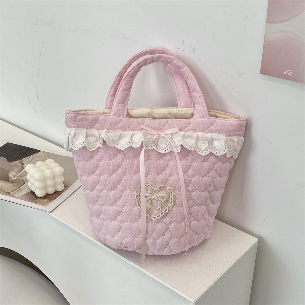 Sweet Bowknot Handbag Large Capacity Fresh Lace Lunch Bag Fashion Bucket Bag  Women