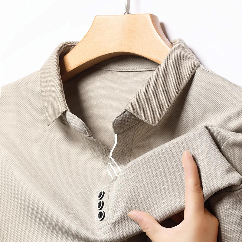 Spring Autumn Men's Business Casual Long Sleeved Shirt Solid Color Polo Shirt Breathable Comfortable Versatile Top