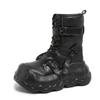 Fashion 8CM Fashion Women's Leather Punk Style Ankle Boots Autumn Winter Heels Chunky Sneakers High Platform Zip Motorcycle Boots Woman