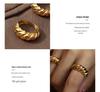 Geometric European-American Retro Ribbed Wave 18K Gold Titanium Steel Pinky Ring, A157