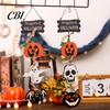 Retro Distressed Holiday Plaque Happy Halloween Wooden Sign, Spooky Pumpkin Ghost Cat Bat Door Hanger, Wall Decor Rustic Farmhouse Hanging Sign