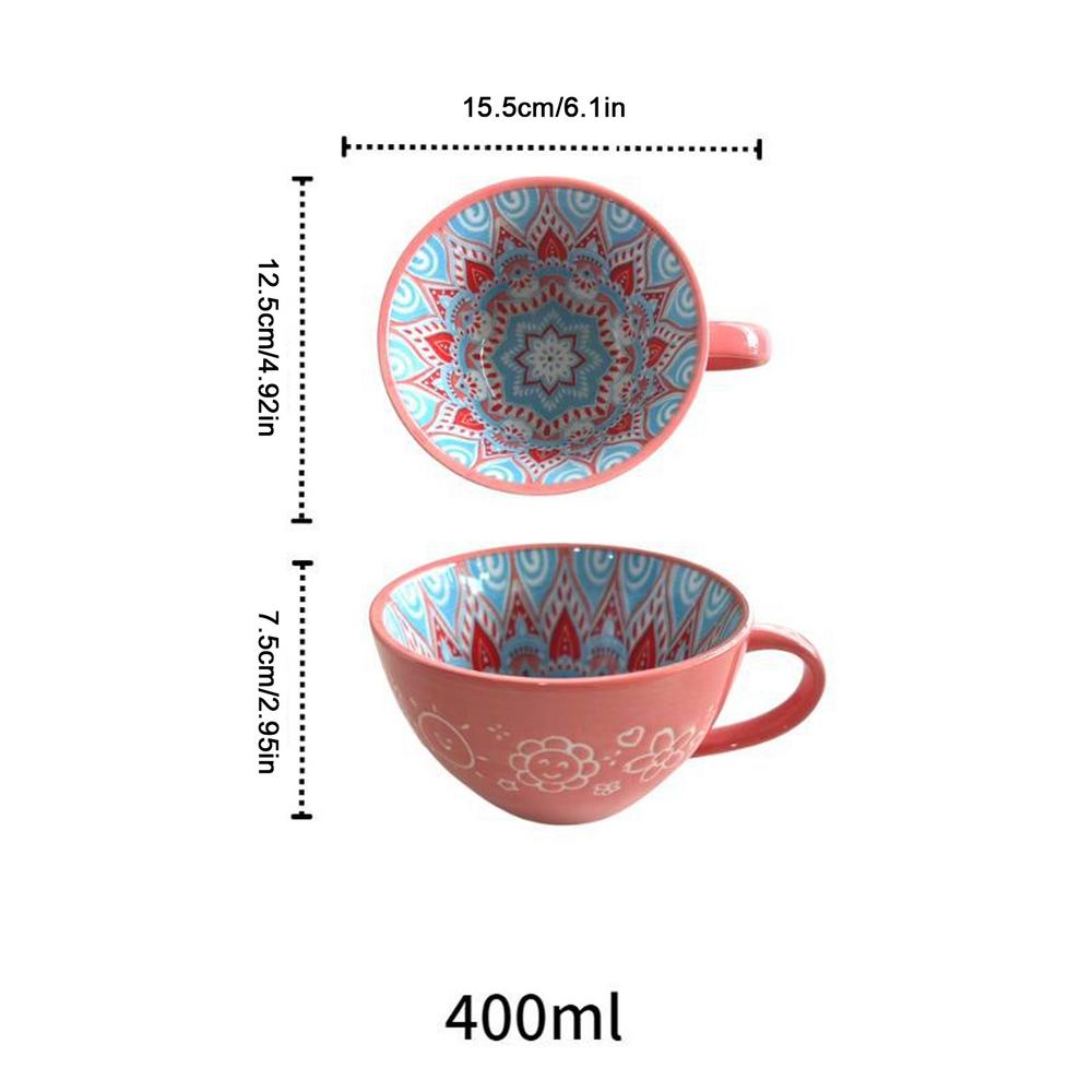 Boho Coffee Mug 17.63 Oz Oversized Soup Mugs Bowl Microwavable Dishwasher Safe Cute Tea Mug Oversized Soup Bowl With Big Handle