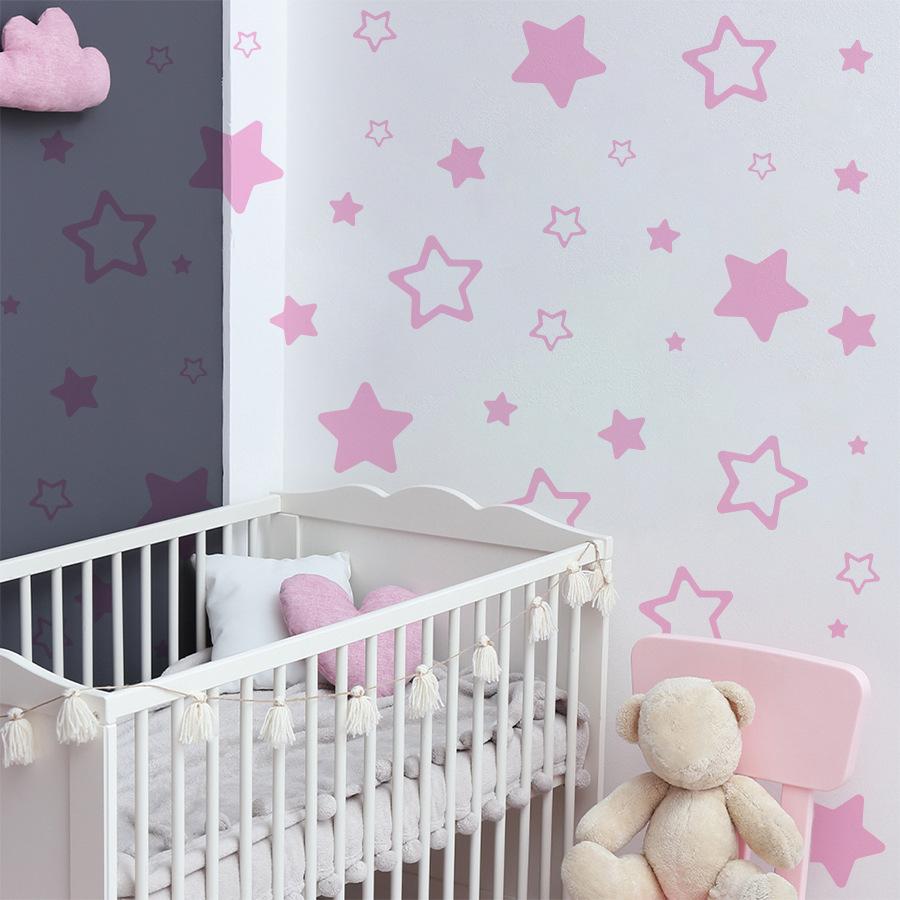 6 Fogli Adesivi Murali Stella Rosa Carina Autoadesivi, Decorazione Parete di Sfondo per Cameretta Bambini Camera da Letto Casa