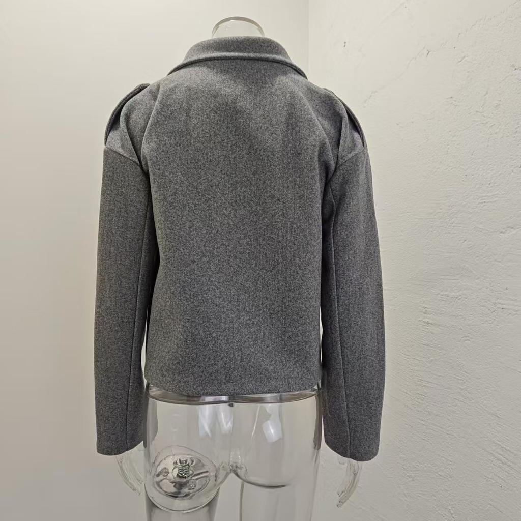 Winter Damen Übergröße Mode Britischer Anzugkragen Einfarbig Tweedjacke