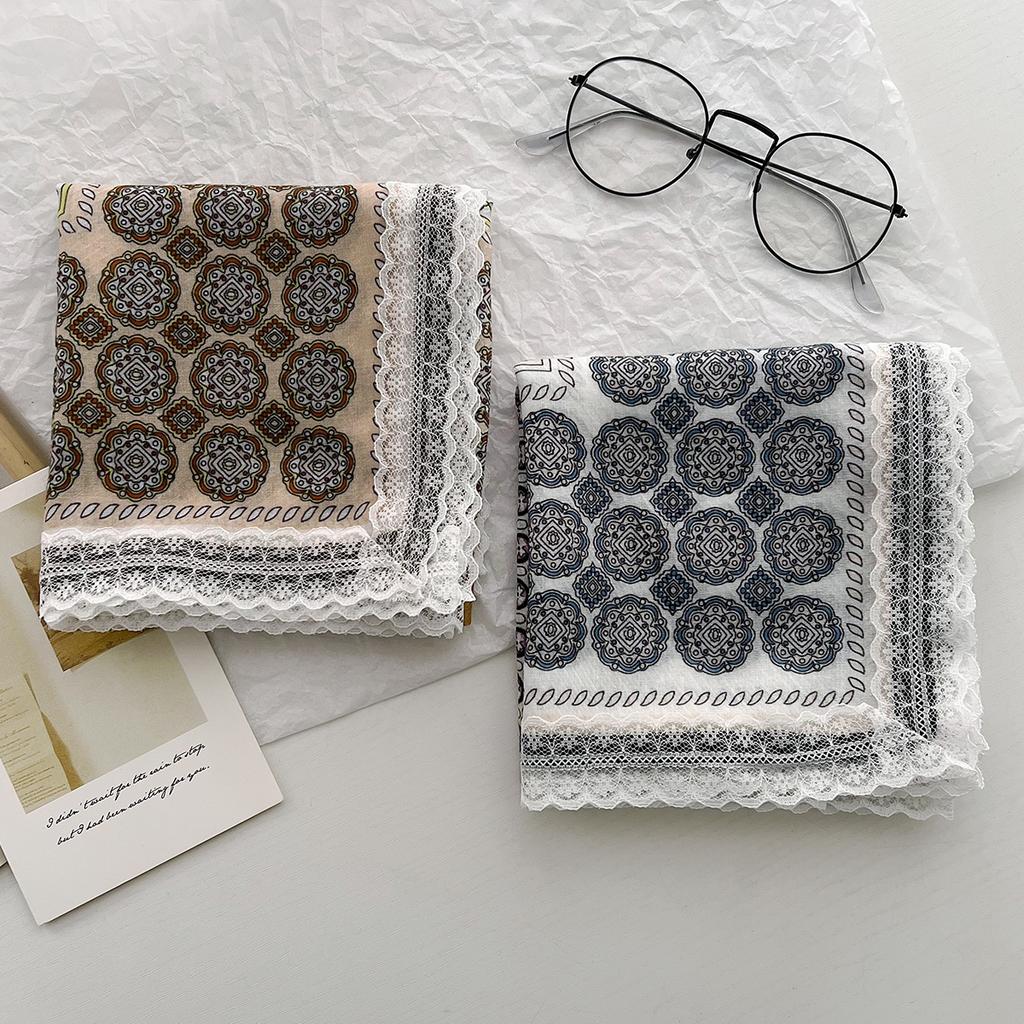 Spring And Summer Versatile Decorative Silk Scarf Polka Dot Pattern Lace Small Square Scarf Multi-Functional Headscarf Tied Hair Band