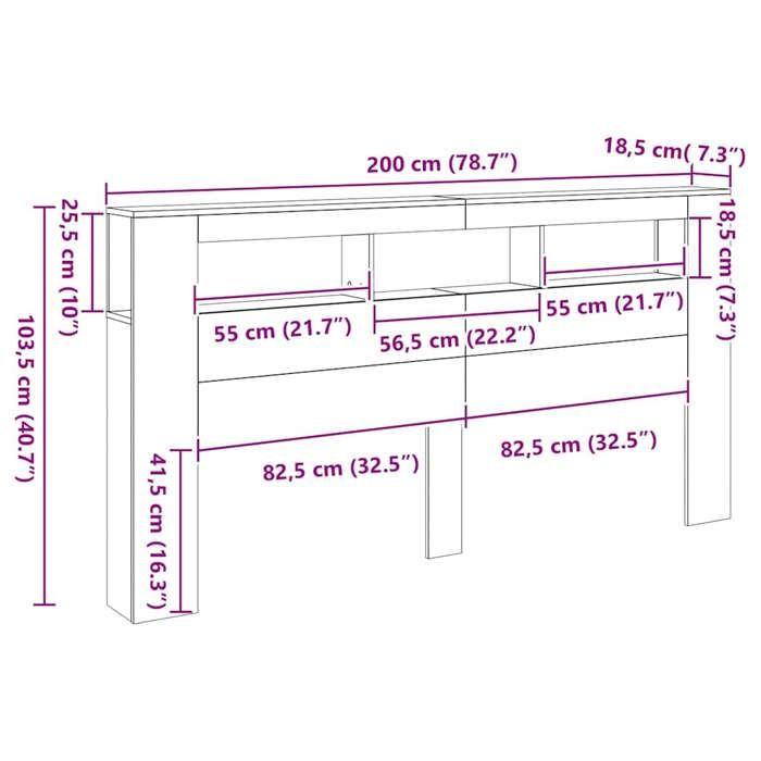 VidaXL Tête de Lit à LED, Panneau de Lit avec Rangement, Accessoire de Cadre de Lit, Meuble de Chambre à Coucher Maison, 837365