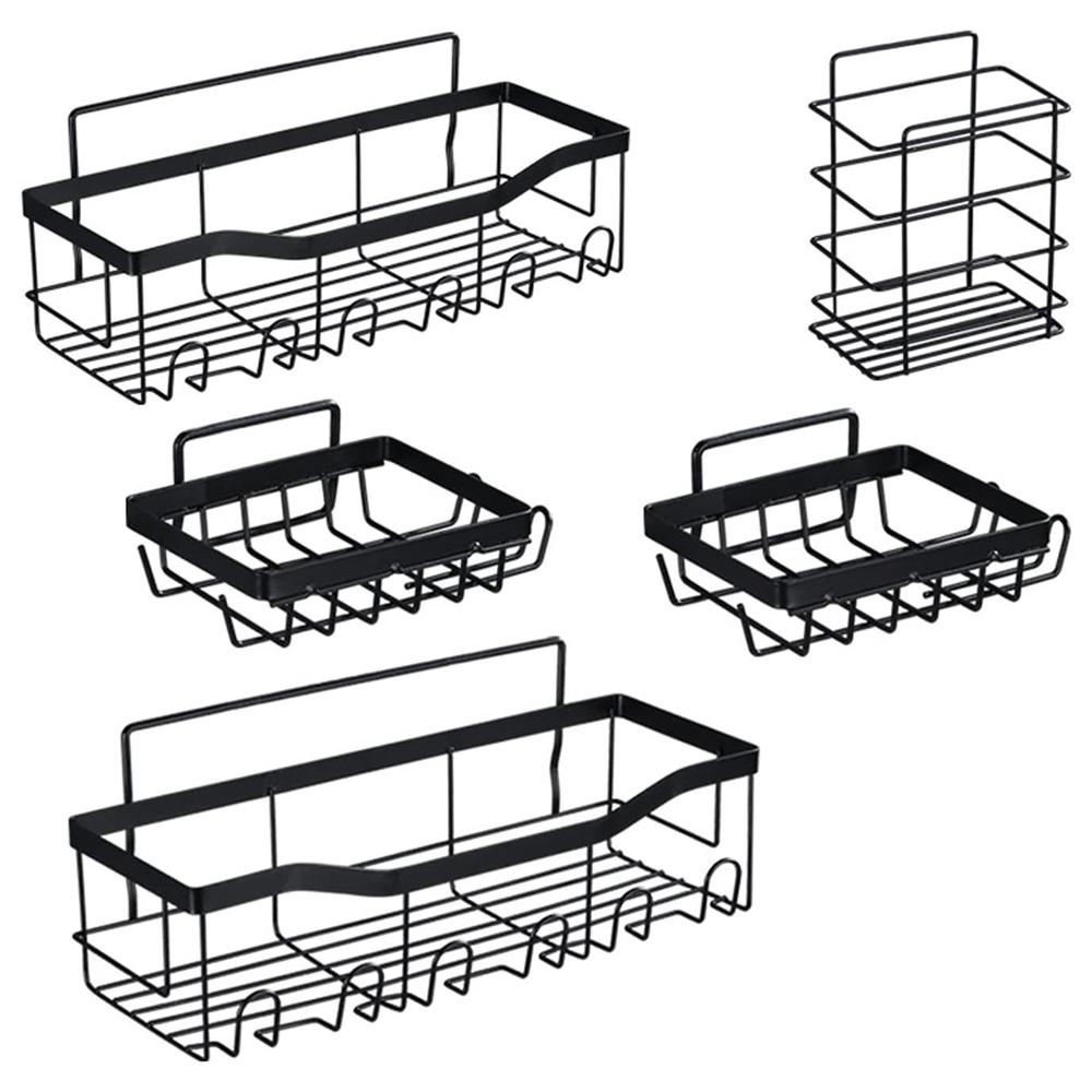 

5Pcs/Set 6-Hook Style Punch-Free Carbon Steel Storage Basket Bathroom Draining Organization Rack A