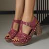 Women's Solid Color Round Toe Block Heel Sandals, Single Strap Summer Dress Shoes
