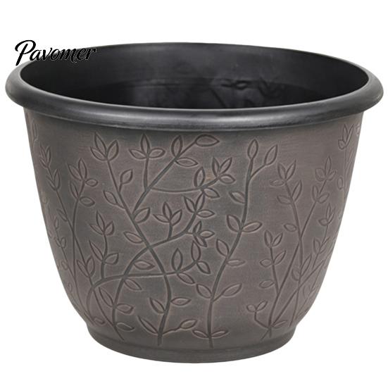 Large Plastic Planters for Outdoor 12 Inch Thickened Flower Pots Indoor, Leaf-Pattern Texture Stable Heavy Duty Plant Planter with Drainage