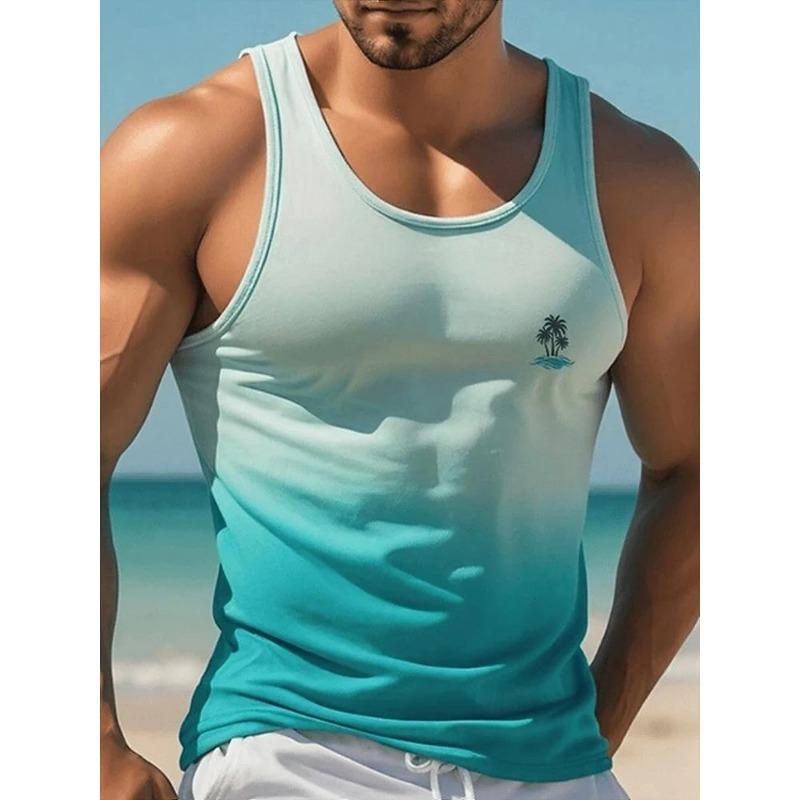 

Летняя футболка с круглым вырезом, 3D, однотонная, с градиентом, с принтом в виде кокосовой пальмы, модная, повседневная, в гавайском стиле, без рукавов, майка, мужские футболки 6XL