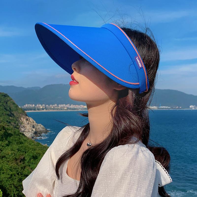 Summer Sun Hat for Women Elastic Adjustment Large Brim Empty Top Cap Trendy Ladies Tourism Vacation Leisure Sunscreen Beach Cap