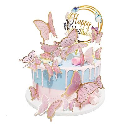 Paquete de 16 adornos para tartas de mariposas rosas, decoraciones para fiestas de cumpleaños para niñas