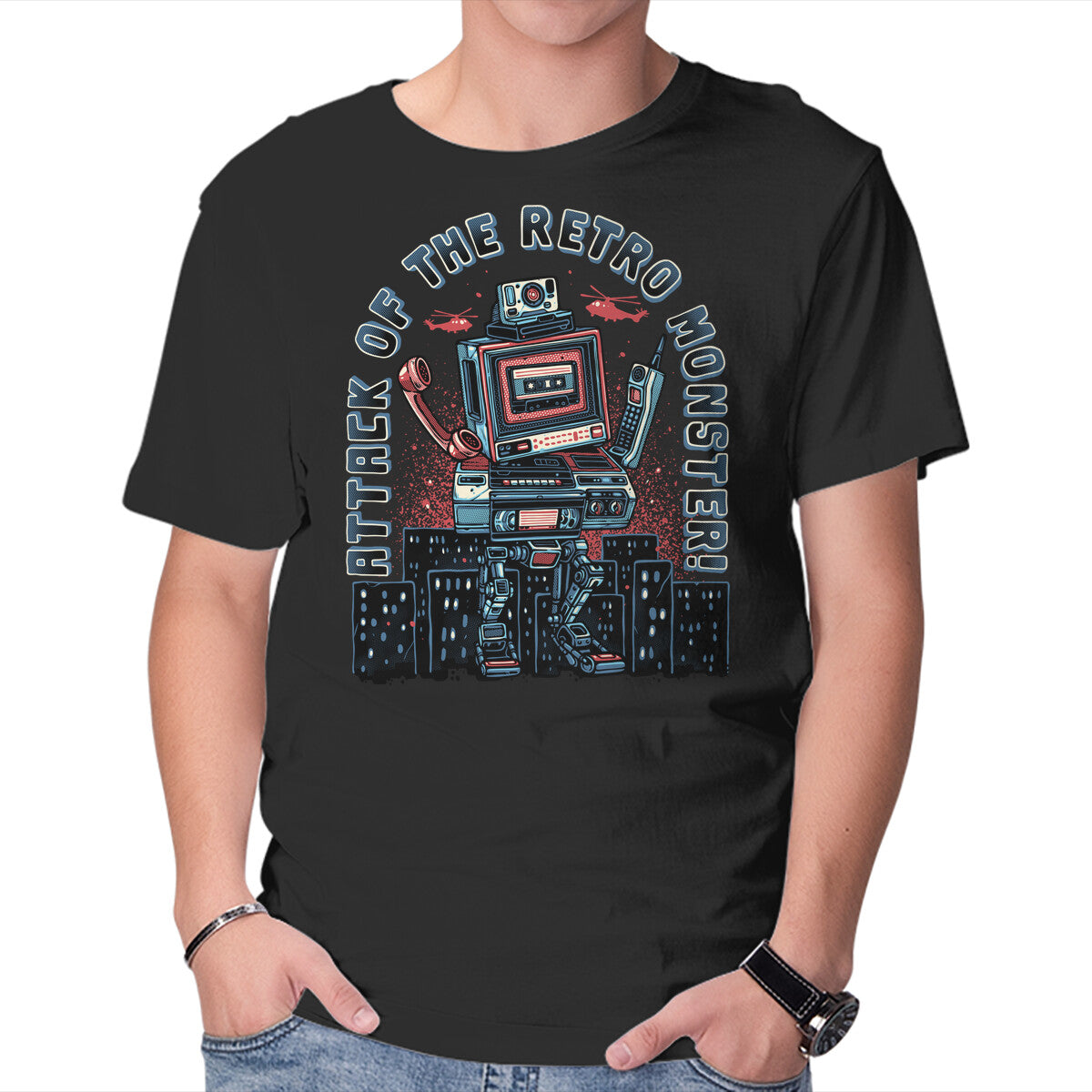 Unisex Crew Neck T-Shirt Attack Of The Retro Monster Graphic Short Sleeve Casual Tee XXXXL