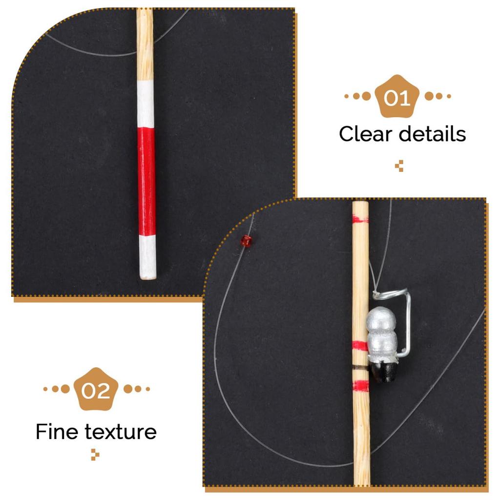 VICASKY 2-Piece Miniature Fishing Rod for Kids, Model Toys, Crafts, Dollhouses, and Decorations, Wooden