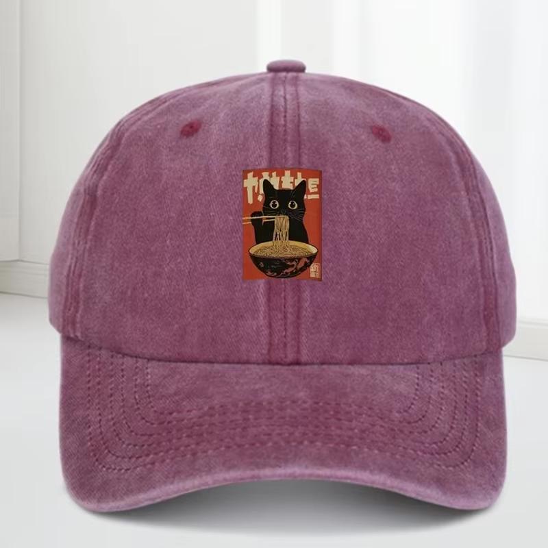 Cappellino da baseball retrò - Gatto nero carino che mangia raStampa unisex, design regolabile - Adatto sia per Unisex che per Donne