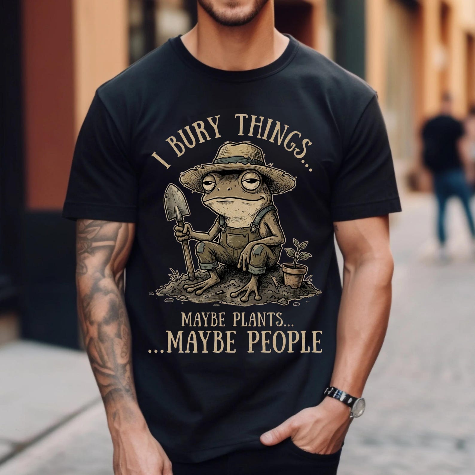 I Bury Things Maybe Plants Maybe People T-Shirt; Funny Gardening Tee; True Crime Plant Mom; Dark Humor Introvert Shirt 3XL