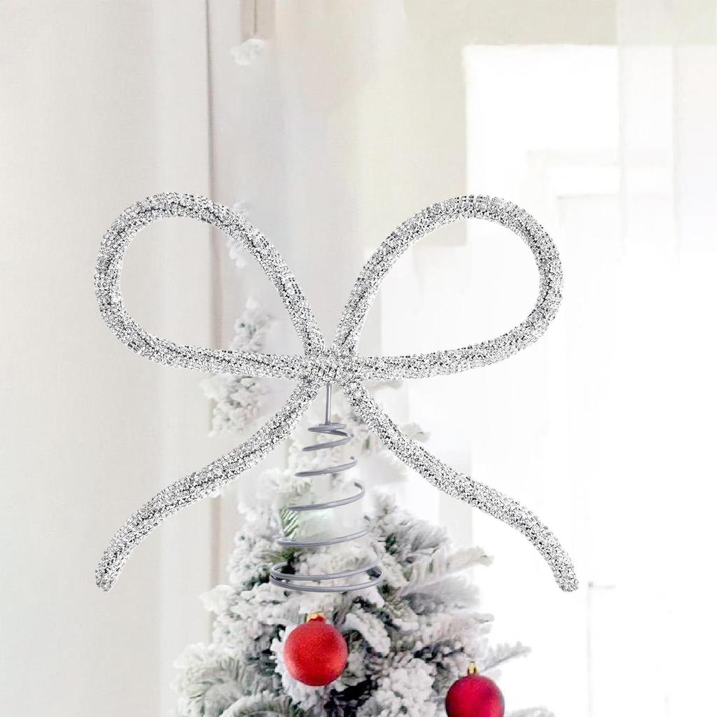 Metal Christmas Tree Topper Bow 7.9x9.8 Inch Xmas Holiday Ornaments Christmas Tree Top Decorations For Church Home Party