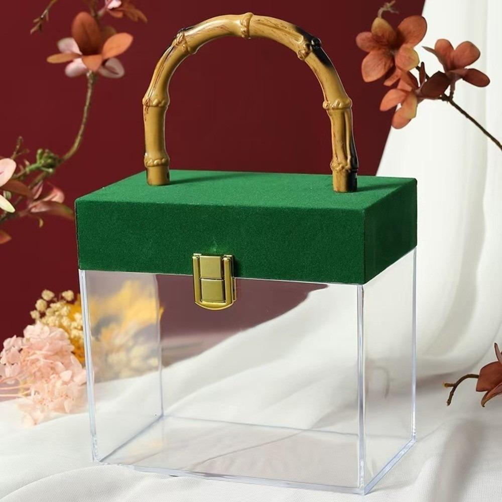 with Bamboo Handle Hand-Held Gift Box Velvet Gift Box Wedding Souvenirs Party Candy Packaging