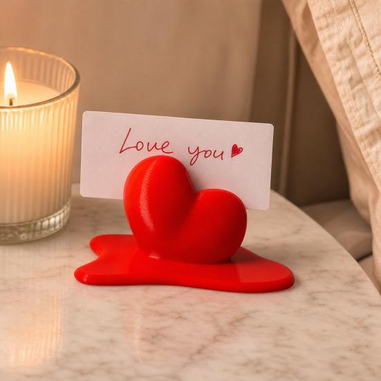 Melting Heart Photo Stand, 3D Printed Mini Desktop Picture Holder, Compact Card Display for Valentine's Day Anniversary Gift, Romantic Office Decor