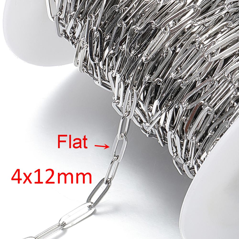 2Meters/lot Stainless Steel Long Frame Chains DIY Necklace Bracelet Accessories Chain Flat Round Links Chain for Jewelry Making