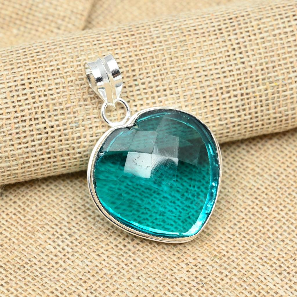 Aqua Apatite Gemstone 925 Solid Sterling Silver Handmade Jewelry Wedding Gift Pendant