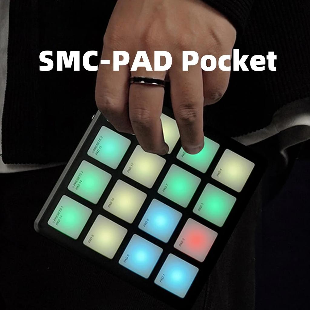 SMC-PAD Pocket Black Wireless MIDI Controller W/ 16 Strike Pads USB-C Interface Design Small Midi Pad Keyboard Controller