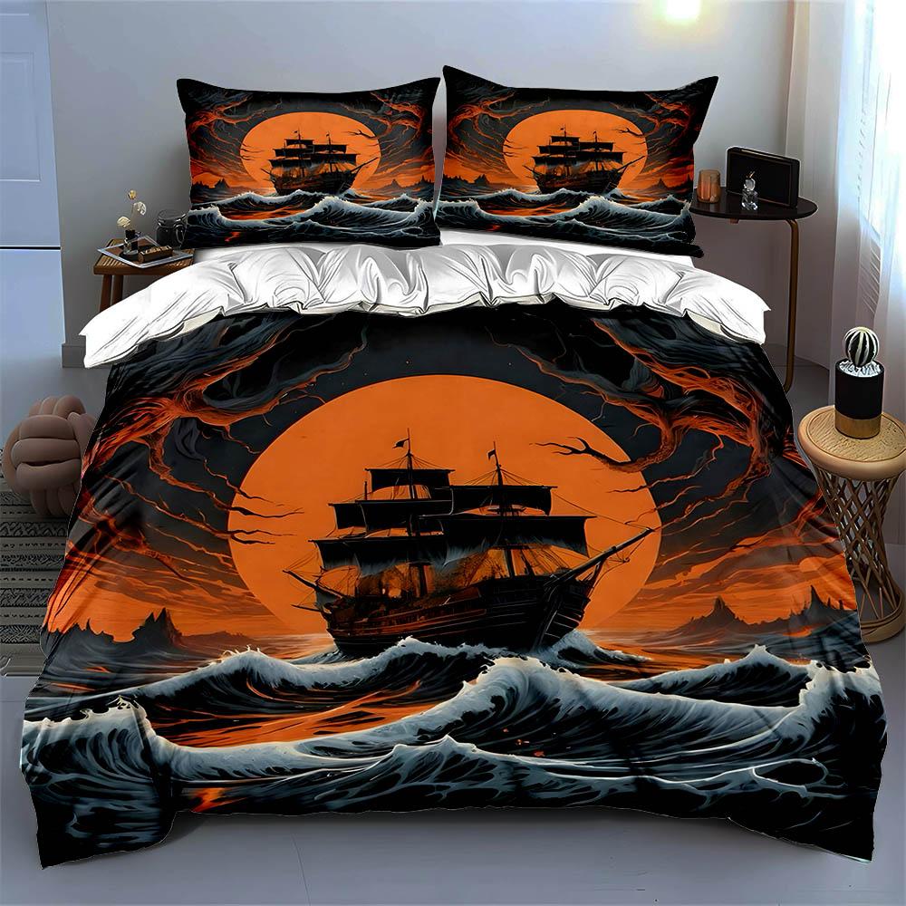 Haunting ship silhouette. Bedding Duvet cover sets Duvet covers Pillowcases gifts (1 * Duvet Cover 2 * Pillowcases, without duvet insert)