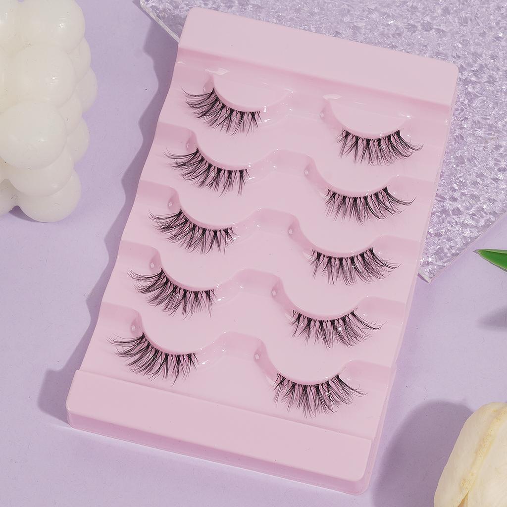 Half EyeLashes 5 Pairs Manga Lashes Clear Band Natural False Crisscross Eyelashes Wispy Short Cat Eye Eyelash Extension