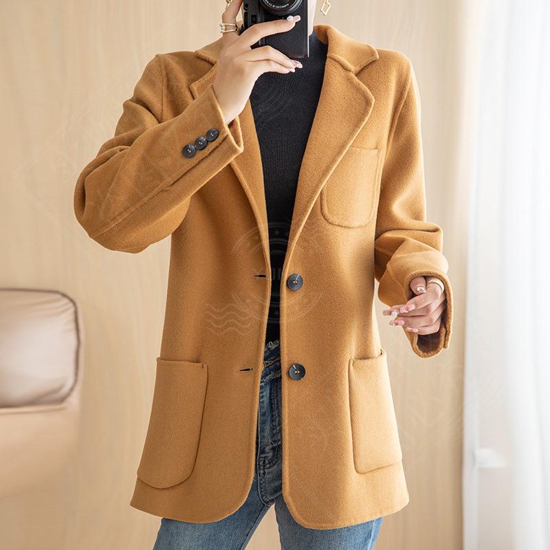 

Осенне-зимнее женское облегающее шерстяное двустороннее флисовое пальто, женский костюм с воротником, маленькое шерстяное пальто, верх