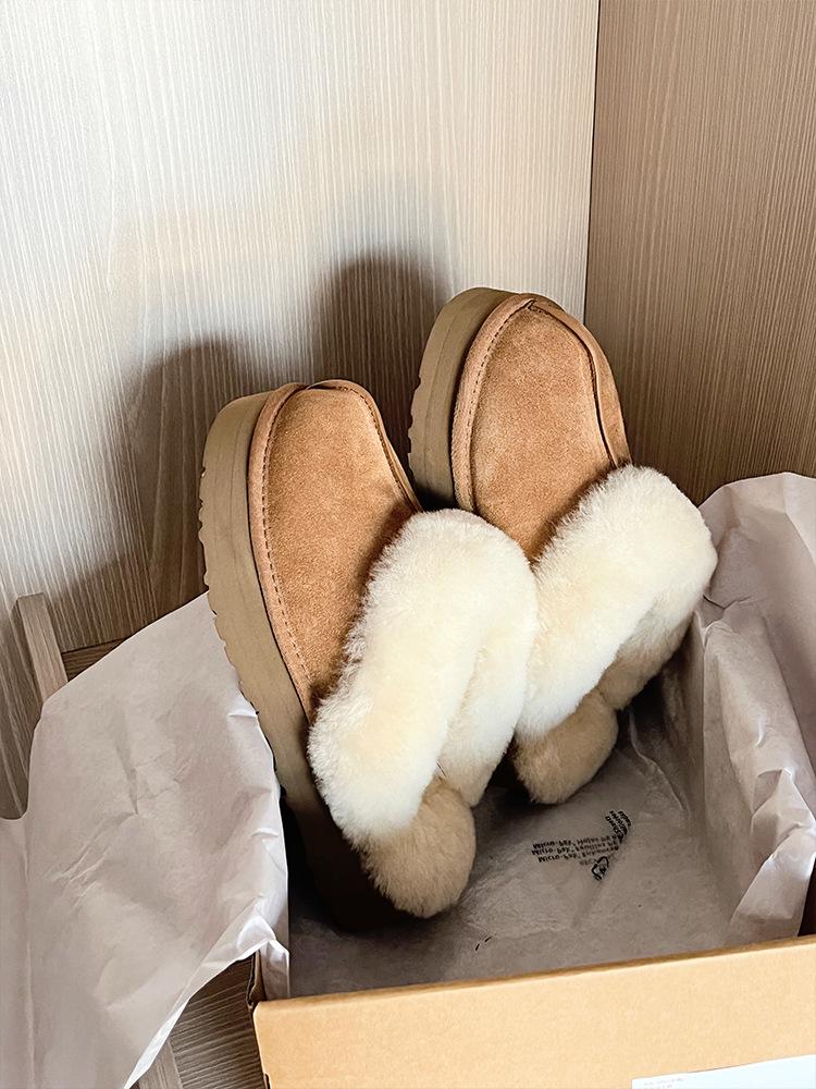 Sangpo 2024 Sheepskin Snow Boots with Heightened Toe Cap & Thick Sole Fur Slippers