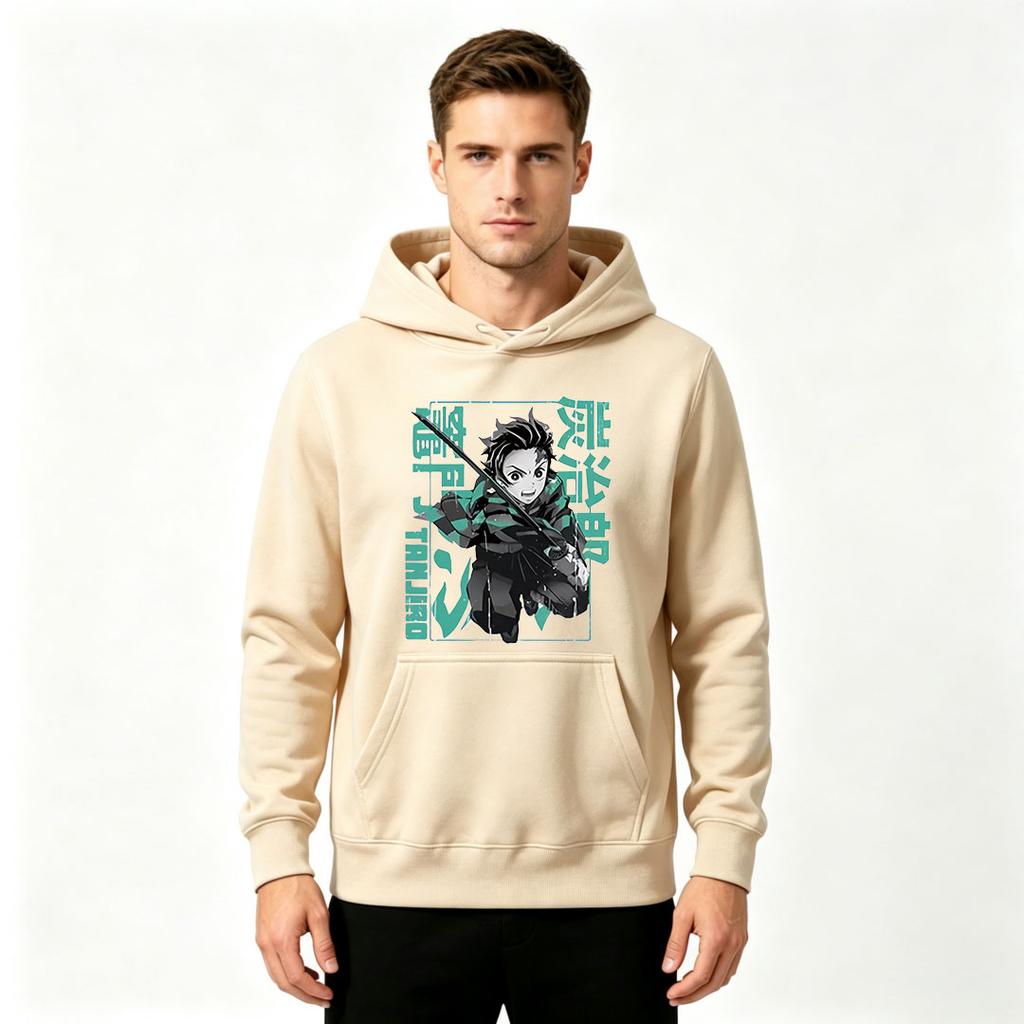 Men Anime Character Print Pullover Hoodie Casual Long Sleeve Streetwear Loose Fit Hooded Sweatshirt for Daily Wear