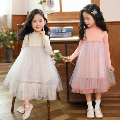 Kinder Langarm Gaze Prinzessin Kleid Pompadour Kleid Sommer Herbst Mädchen Kleid