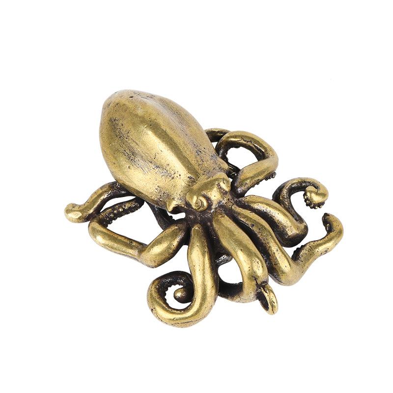Real Bronze Mini Octopus and Squid Pendant, Brass Animal Ornaments with Electroplating, Art & Collectible Decor for Home and