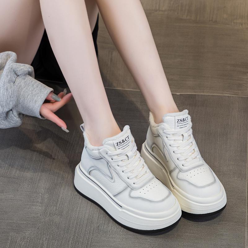 Thick-soled High-top Shoes Autumn and Winter New Warm and Velvet Leather Small Casual Sports Board Shoes Tide