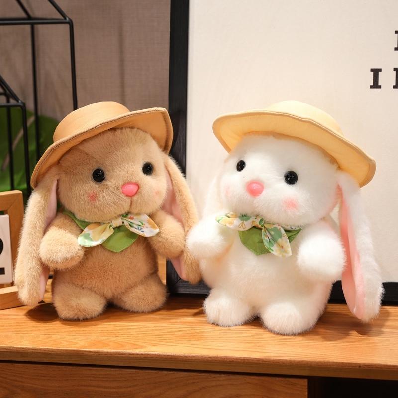 Lovely Outing Trip Bunny Plush Toys Fluffy Cozy Cartoon Sun Hat Little Rabbit Doll Gentle Children Companion Xmas Gift