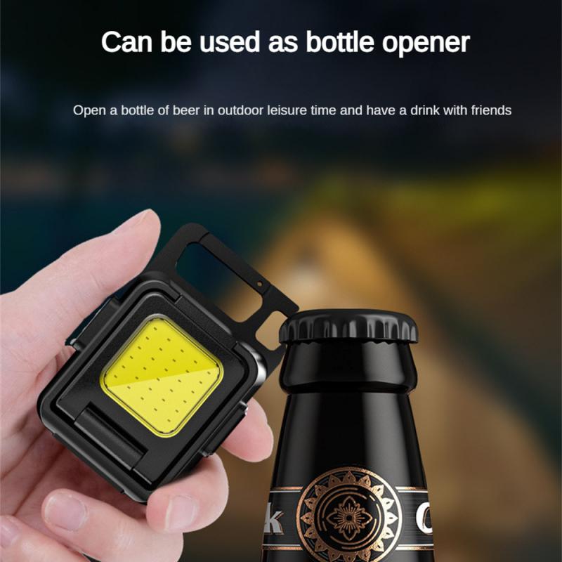 Mini Camping Keychain Light Pocket Multifunctional Clip Flashlight USB Rechargeable Outdoor LED Portable Bright Work COB Lantern