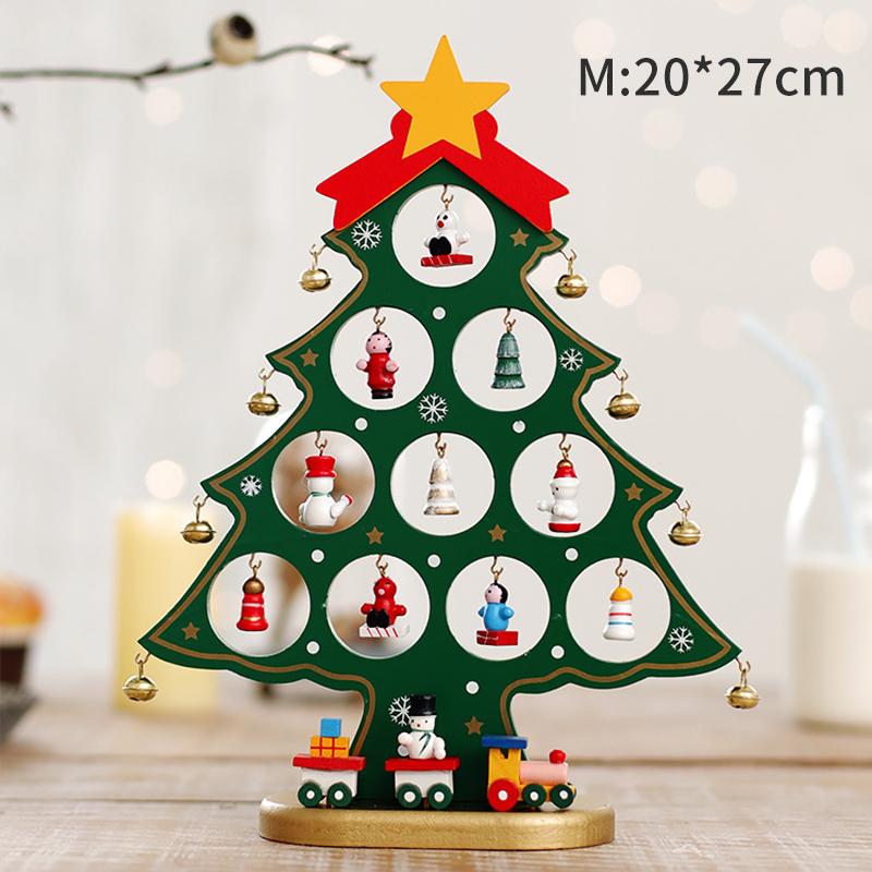 Pom de Crăciun din lemn artificial de masă 3D DIY cu ornamente creative în miniatură Decorare pentru birou pentru decorarea bradului de Crăciun