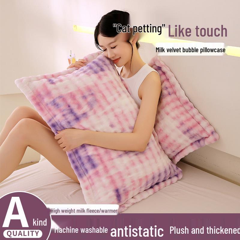 Set of 2 Thick Velvet Flannel Pillowcases - Winter Coral Fleece, Single or Double Size