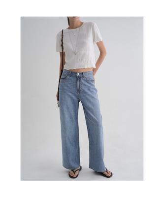 Semi-Wide Linen Denim Sky Blue