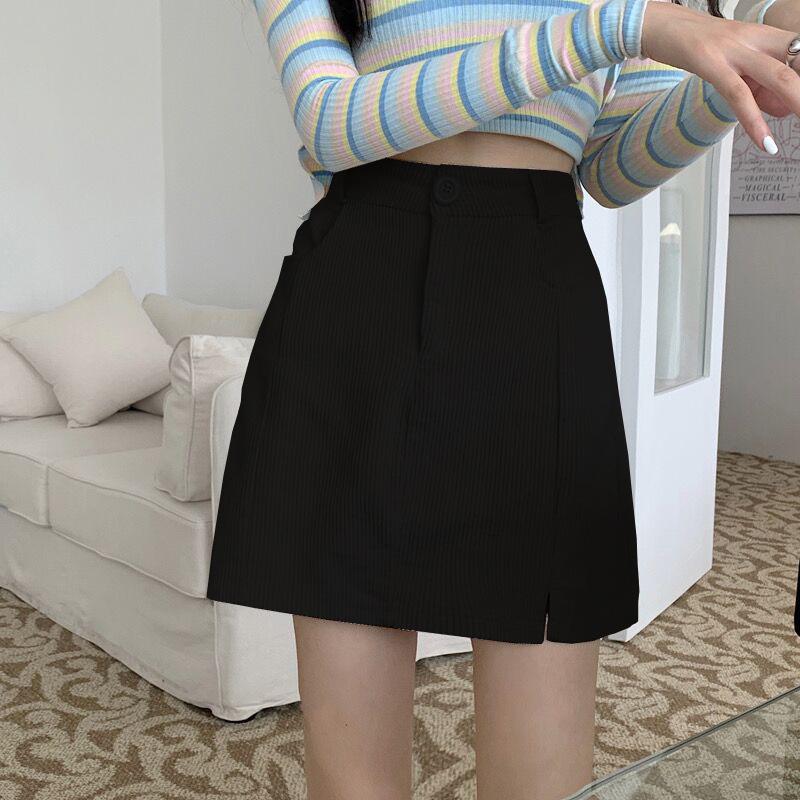 Korean Style Slimming High Waist Corduroy Midi Skirt - Autumn/Winter 2024