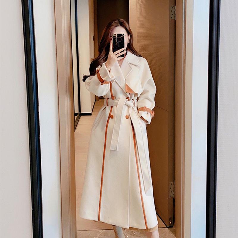 Fashionable Color Block Woolen Coat with Thickened Clothes for Women In Autumn and Winter