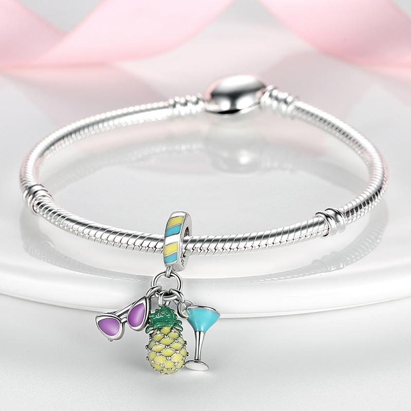 Charm Bead Charms copper Plated Sunglasses Pineapple Wine Cup Pendants Compatible With Authentic Bracelets Bead Charms Women Jewellery Making