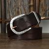 Belt Men's Retro Distressed Carved Top Layer Cowhide Leather Hammered Steel Buckle Korean Style Trendy Jeans Belt