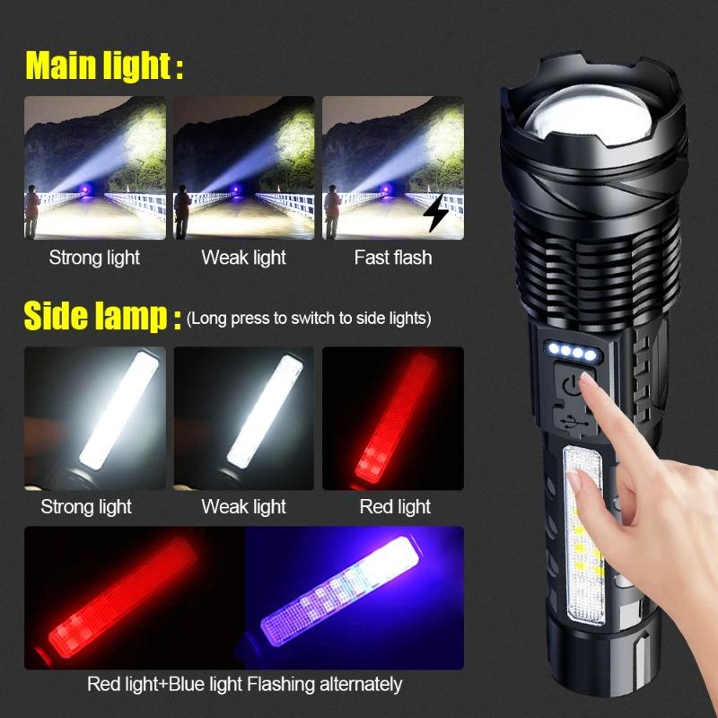 1500mAh High Power LED Flashlights Camping Torch With LED Beads And COB Side Light Rechargeable Portable Hand Camping Hiking